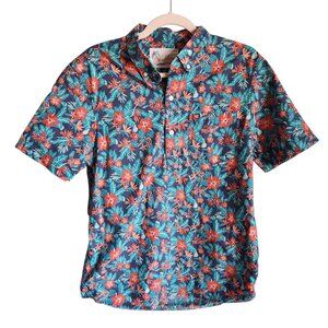 Chubbies Shirt Medium Men's Blue Green Floral Hawaiian Stretch Popover Short Sle